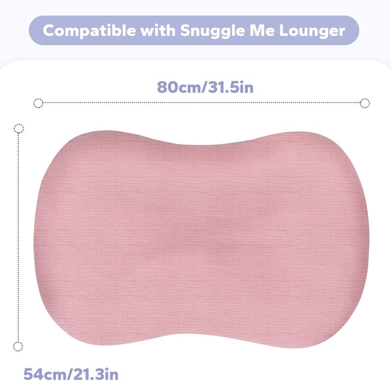 FUNUPUP Muslin Baby Lounger Cover Compatible with Snuggle Me Lounger, Infant Lounger Pillow Cover for Newborn, Removable Newborn Lounger Cover for Boys and Girls, Only Cover, Pink&Pink Flower - Image 4